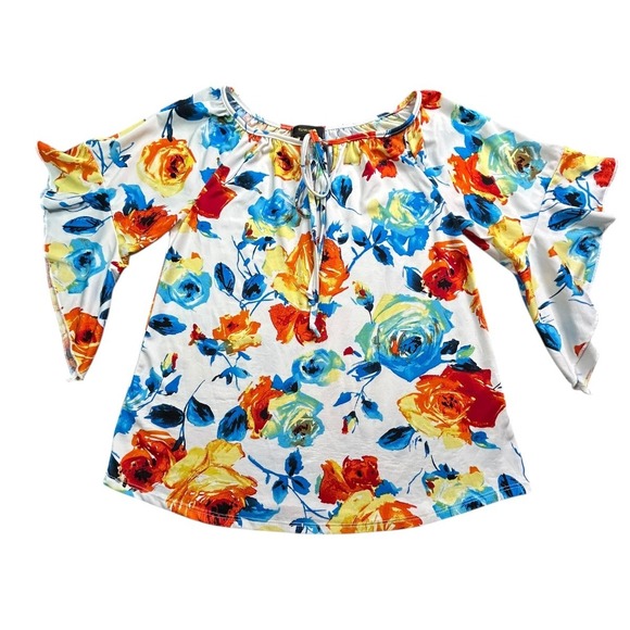 Espresso Blouse Womens Size S White with Multicolor Floral S/S Top - Picture 10 of 10